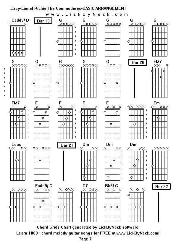 Chord Grids Chart of chord melody fingerstyle guitar song-Easy-Lionel Richie The Commodores-BASIC ARRANGEMENT,generated by LickByNeck software.